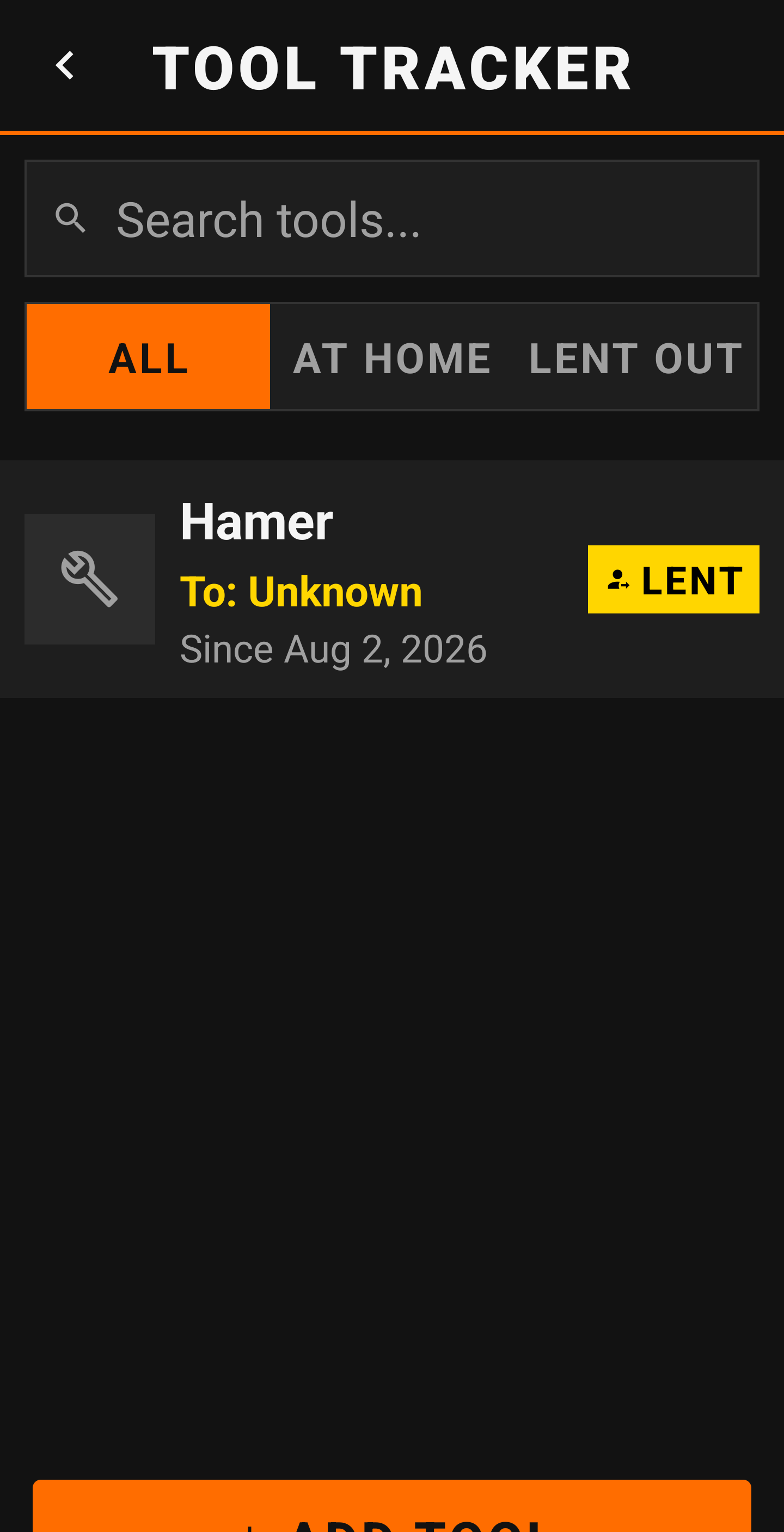 Tool Tracker screen