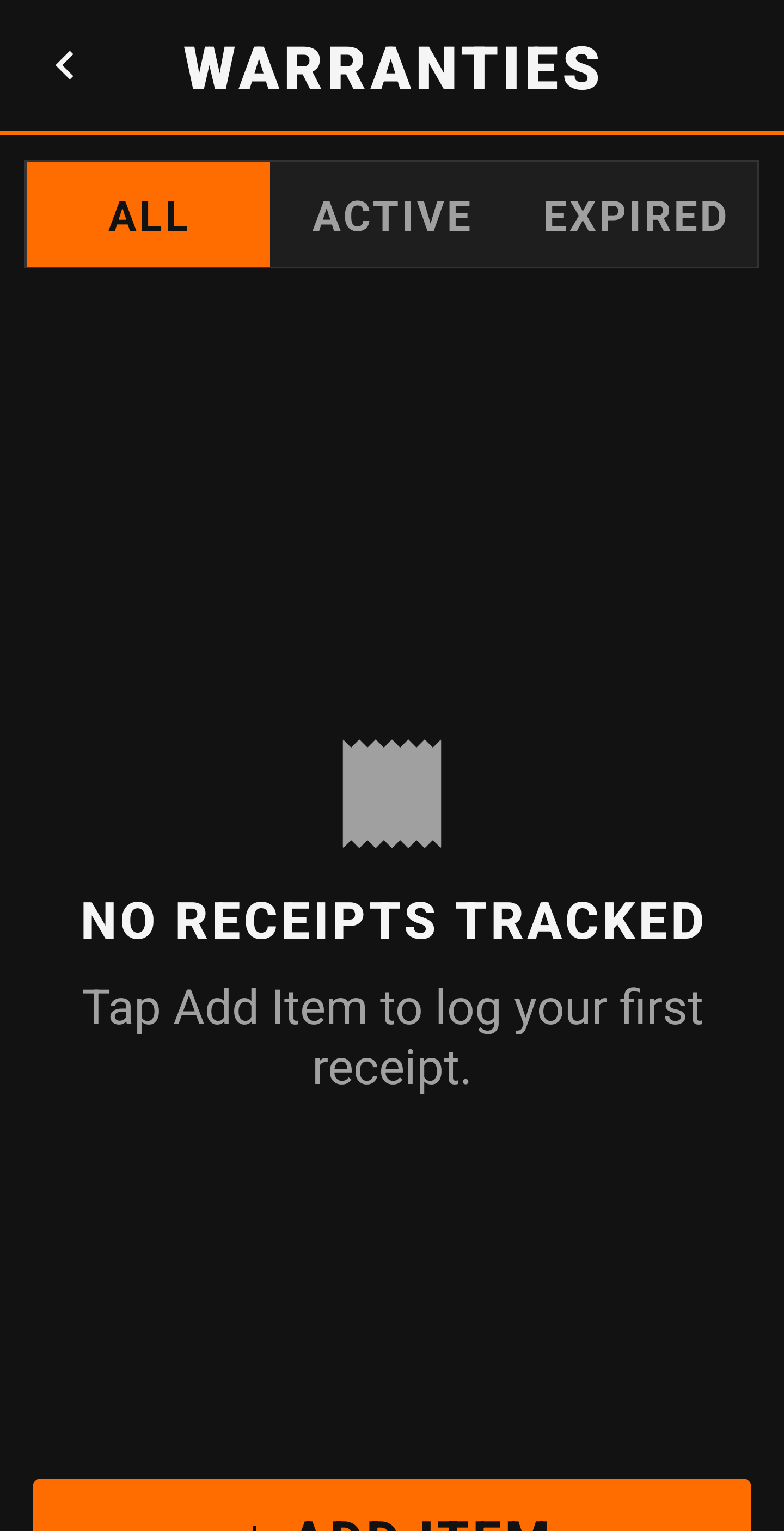 Warranties screen
